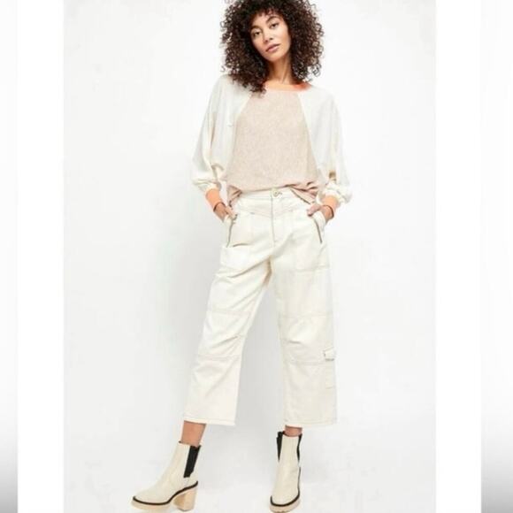 Free People James Chelsea Leather Boots Chunky Heel Cream Women’s Size 37 US 7 - Picture 3 of 12